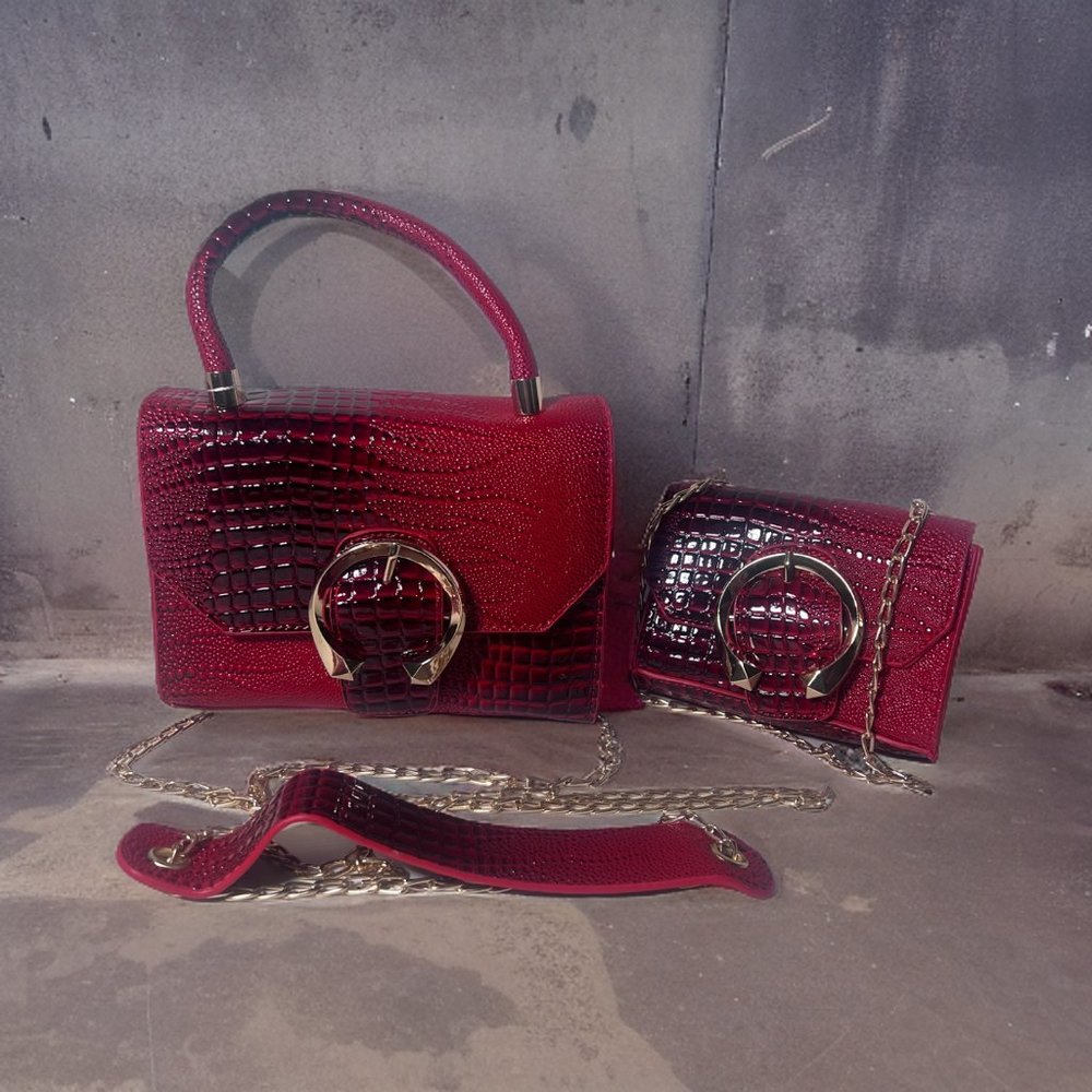 Red Alligator Print Rectangle 2 Piece Mini Handbag